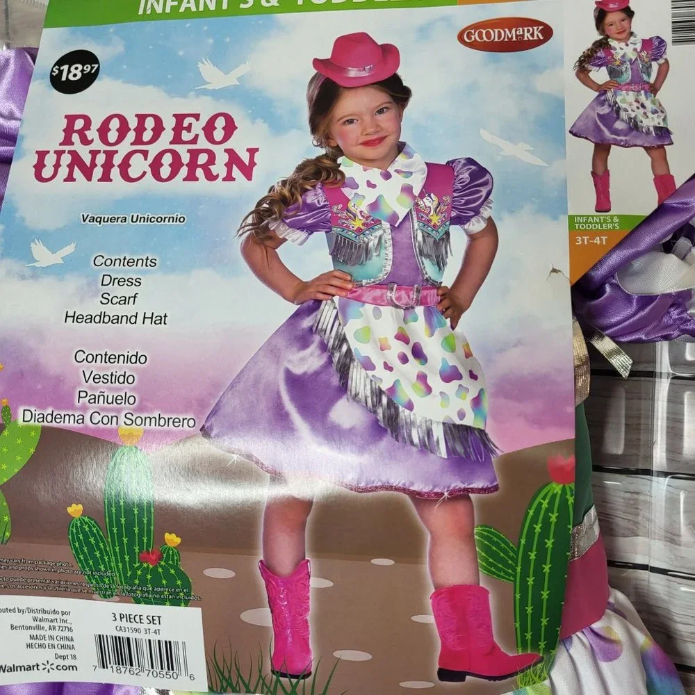 New Rodeo Unicorn Halloween Costume Toddler 3T-4T Colorful‎ Dress Up Outfit